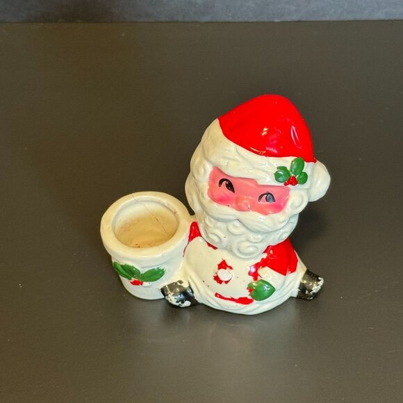 Vintage Santa Claus Ceramic Candle Holders Set Of 2 Festive Christmas Decor Red - Picture 4 of 16